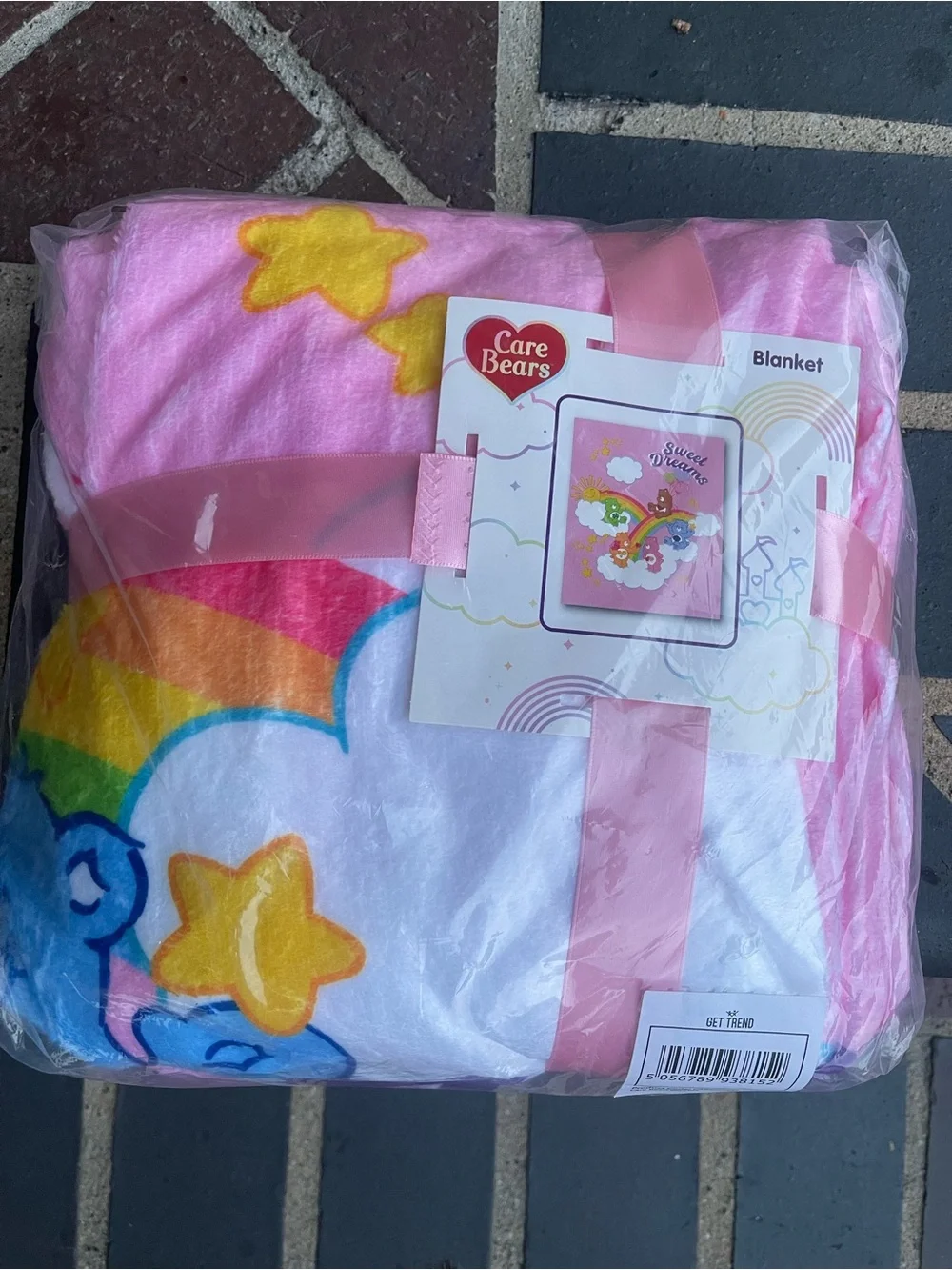 Care Bears Pink and Purple Plush Throw Blanket with Rainbow Motif